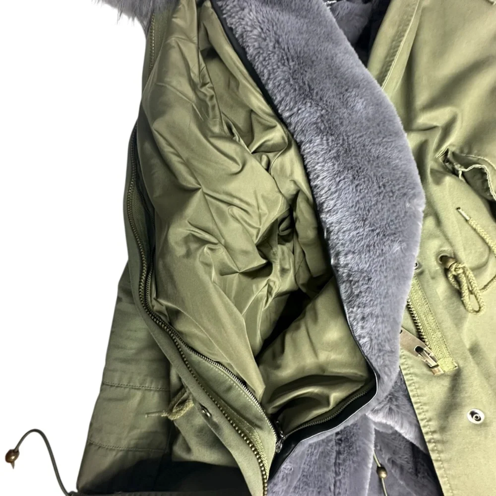 STUNNING MaoMaoKong Military Fur Parka green/purple S